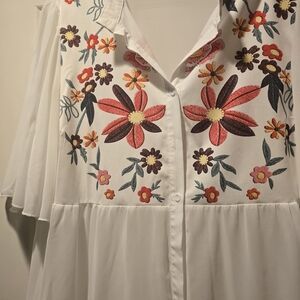 SHEIN White Blouse with Colorful Floral Embroidery